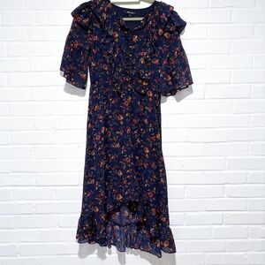 Madewell High Low Floral Dress with Ruffle Accents